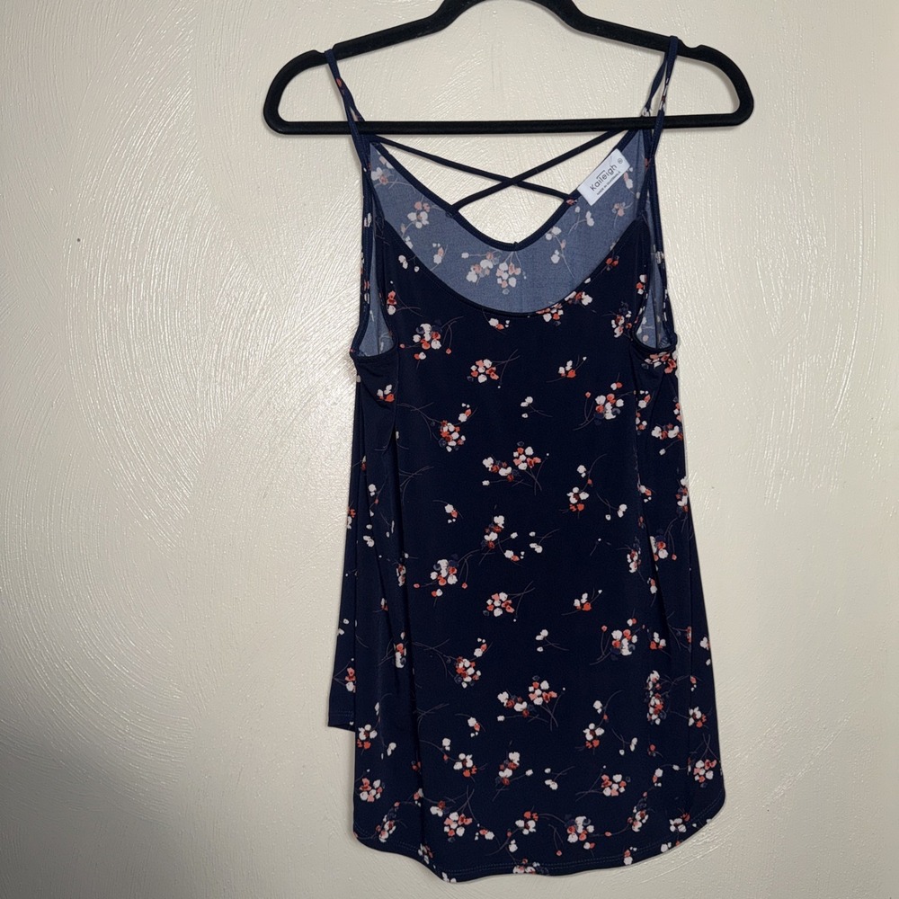 Kaileigh Tank Top Strappy Back XL Navy Floral Cami Summer Boho Casual
